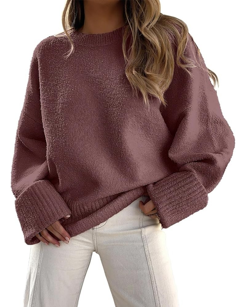 Women's Crewneck Long Sleeve Oversized Fuzzy Knit Chunky Warm Pullover Sweater Top Fuchsia $22.00 Sweaters