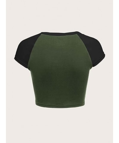 Women's Star Print Color Block Crop Tee Top Slim Fit Short Sleeve T Shirt Black and White XS X-Small Army Green $12.41 T-Shirts