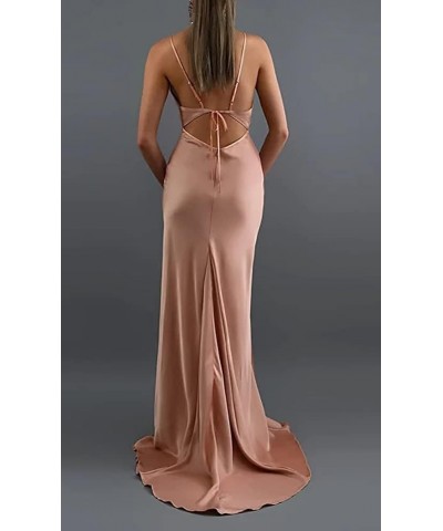 Spaghetti Straps Silk Satin Bridesmaid Dresses Cowl Neck Mermaid Prom Dress Long Formal Wedding Dress Gold $33.88 Dresses