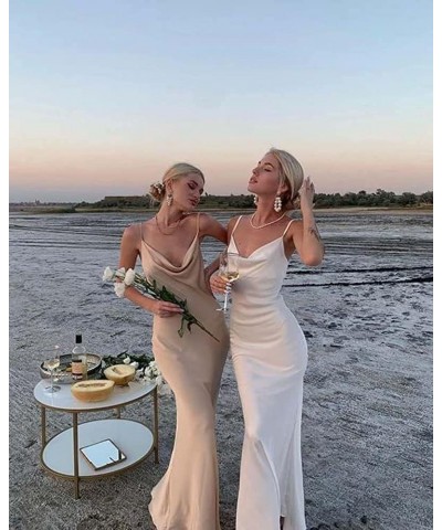 Spaghetti Straps Silk Satin Bridesmaid Dresses Cowl Neck Mermaid Prom Dress Long Formal Wedding Dress Gold $33.88 Dresses