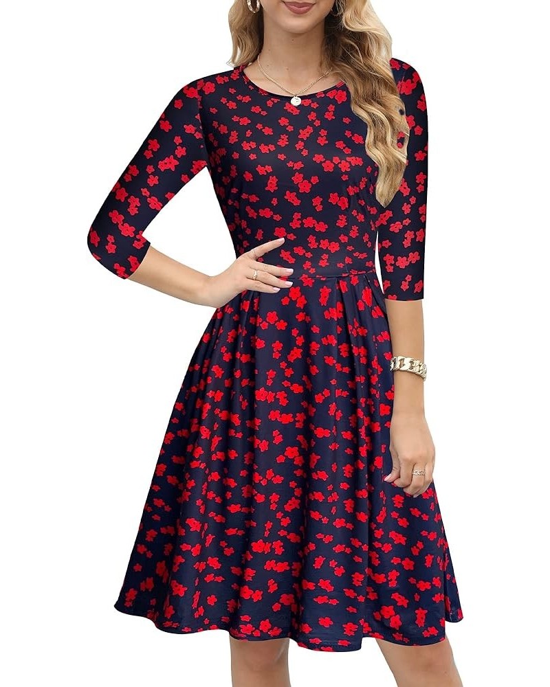 Women's Classic Scoop Neck Cotton Work Casual Dress Elegant Vintage Party Dresses with Pockets OX365 Red Floral 7f $18.72 Dre...