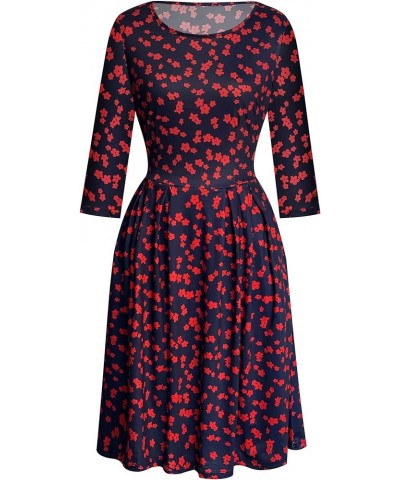 Women's Classic Scoop Neck Cotton Work Casual Dress Elegant Vintage Party Dresses with Pockets OX365 Red Floral 7f $18.72 Dre...