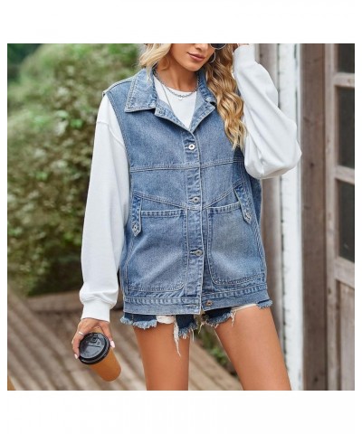 Women’s Vintage Denim Jean Vest Oversized Button Down Jean Waistcoat Gilet 05 Blue $20.09 Vests