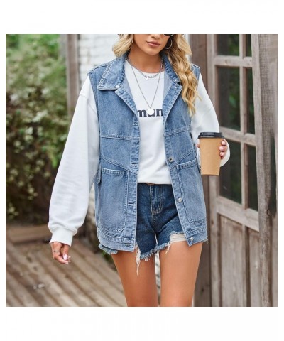 Women’s Vintage Denim Jean Vest Oversized Button Down Jean Waistcoat Gilet 05 Blue $20.09 Vests