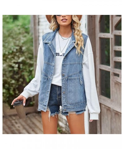 Women’s Vintage Denim Jean Vest Oversized Button Down Jean Waistcoat Gilet 05 Blue $20.09 Vests