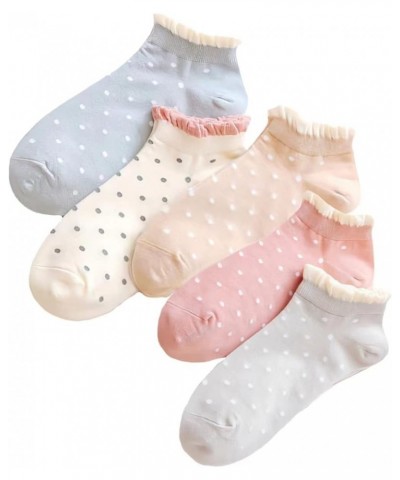 Polka Dot Ruffle Low Ankle Socks for Women Cute Thin No Show Socks Lightweight Pastal Color Soft Sock 5/6 Pairs Polka Dot(5 P...