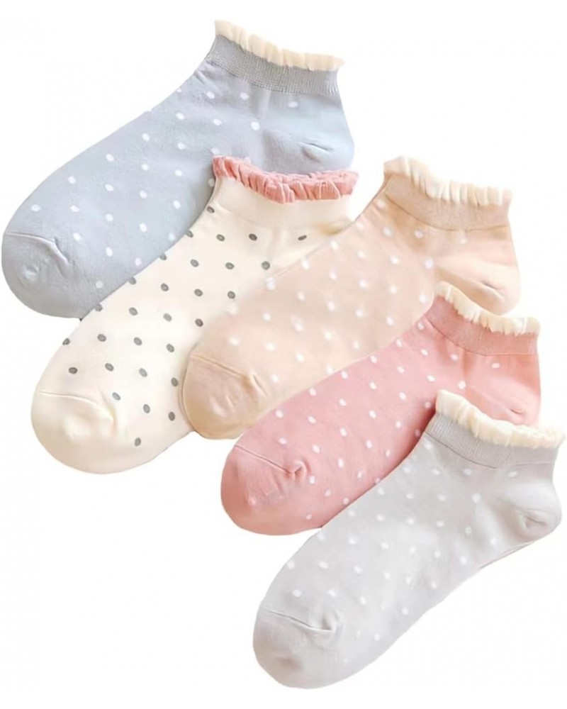 Polka Dot Ruffle Low Ankle Socks for Women Cute Thin No Show Socks Lightweight Pastal Color Soft Sock 5/6 Pairs Polka Dot(5 P...