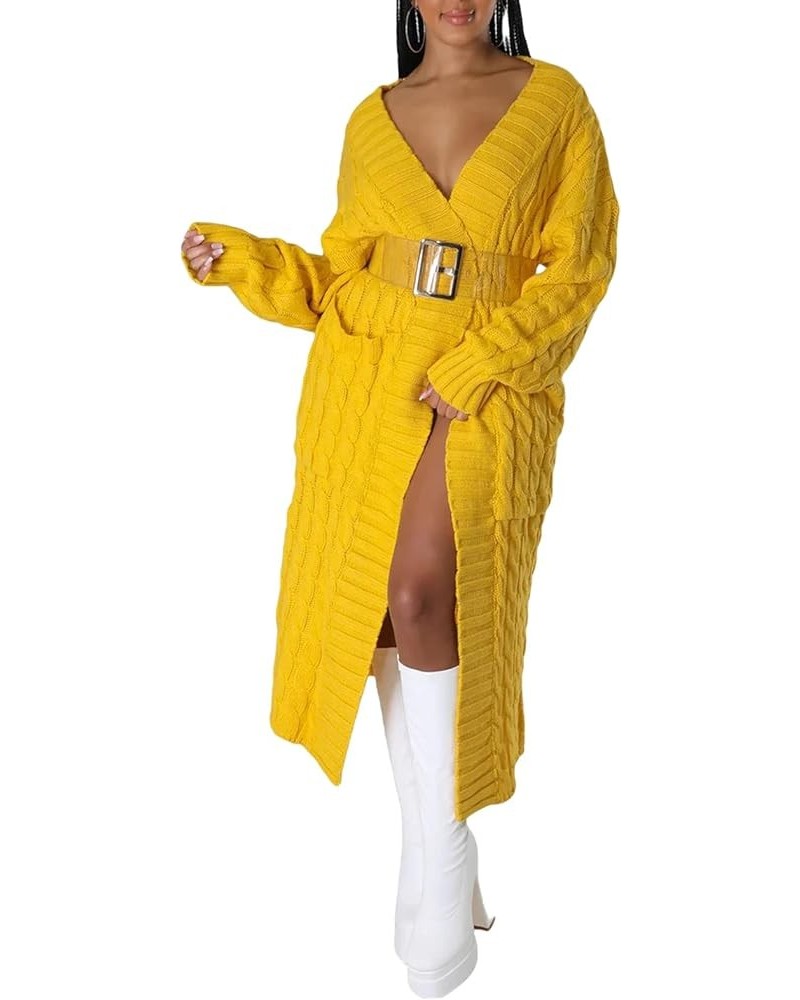 Women's Long Cardigan Sweater Open Front Solid Cable Knit Loose Thick Coat Warm Jacket Fall Winter Casual Outwear Yellow $14....