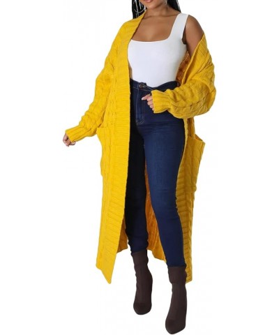 Women's Long Cardigan Sweater Open Front Solid Cable Knit Loose Thick Coat Warm Jacket Fall Winter Casual Outwear Yellow $14....