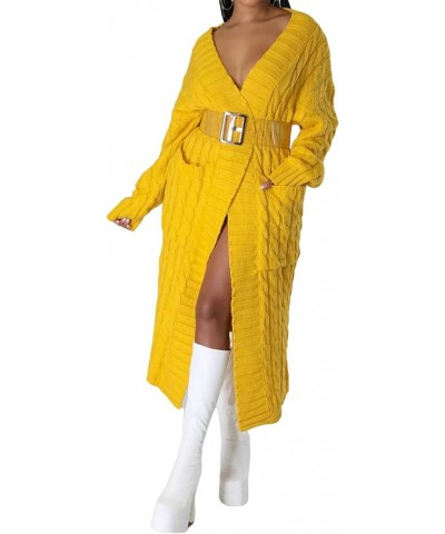 Women's Long Cardigan Sweater Open Front Solid Cable Knit Loose Thick Coat Warm Jacket Fall Winter Casual Outwear Yellow $14....