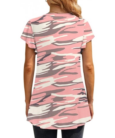 Women 2024 Summer Tops Short Sleeve T Shirts Casual V Neck Blouses Cute Loose Fit Tunic Pink Camo $12.99 Tops