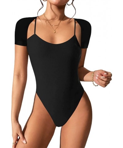 Women's Sexy Backless Long Sleeve Bodysuit Off Shoulder Halter Leotard Black C $20.58 Bodysuits