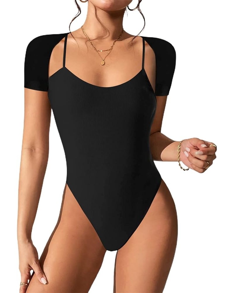 Women's Sexy Backless Long Sleeve Bodysuit Off Shoulder Halter Leotard Black C $20.58 Bodysuits