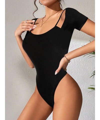 Women's Sexy Backless Long Sleeve Bodysuit Off Shoulder Halter Leotard Black C $20.58 Bodysuits