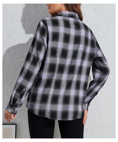Plaid Flannel Shirt for Women Oversized Long Sleeve Button Down Shirts Casual Loose Blouse Tops Purple Plaid $9.20 Blouses