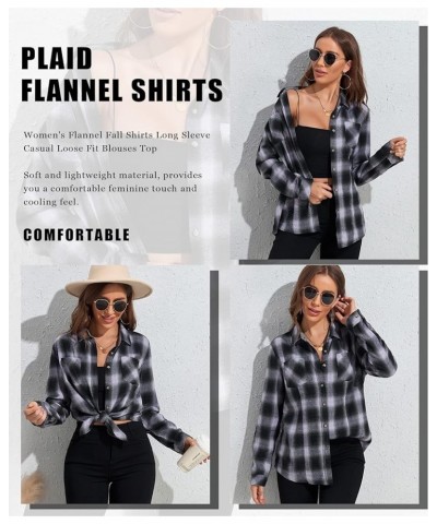 Plaid Flannel Shirt for Women Oversized Long Sleeve Button Down Shirts Casual Loose Blouse Tops Purple Plaid $9.20 Blouses