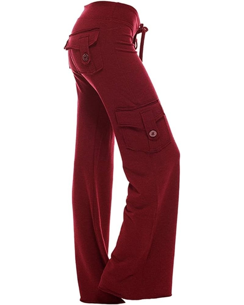 Womens Cargo Pants High Waisted Casual Pant Baggy Stretchy Wide Leg Jogger Sweatpants Y2k Trousers with Pockets 02-wine $7.07...