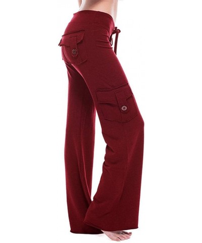 Womens Cargo Pants High Waisted Casual Pant Baggy Stretchy Wide Leg Jogger Sweatpants Y2k Trousers with Pockets 02-wine $7.07...