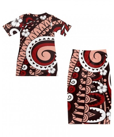 Women's Traditional Polynesian Puletasi Samoa Dress Short Sleeve Top Dress 2 Piece Set Hawaiian Polynesian Hibiscus $23.84 Dr...