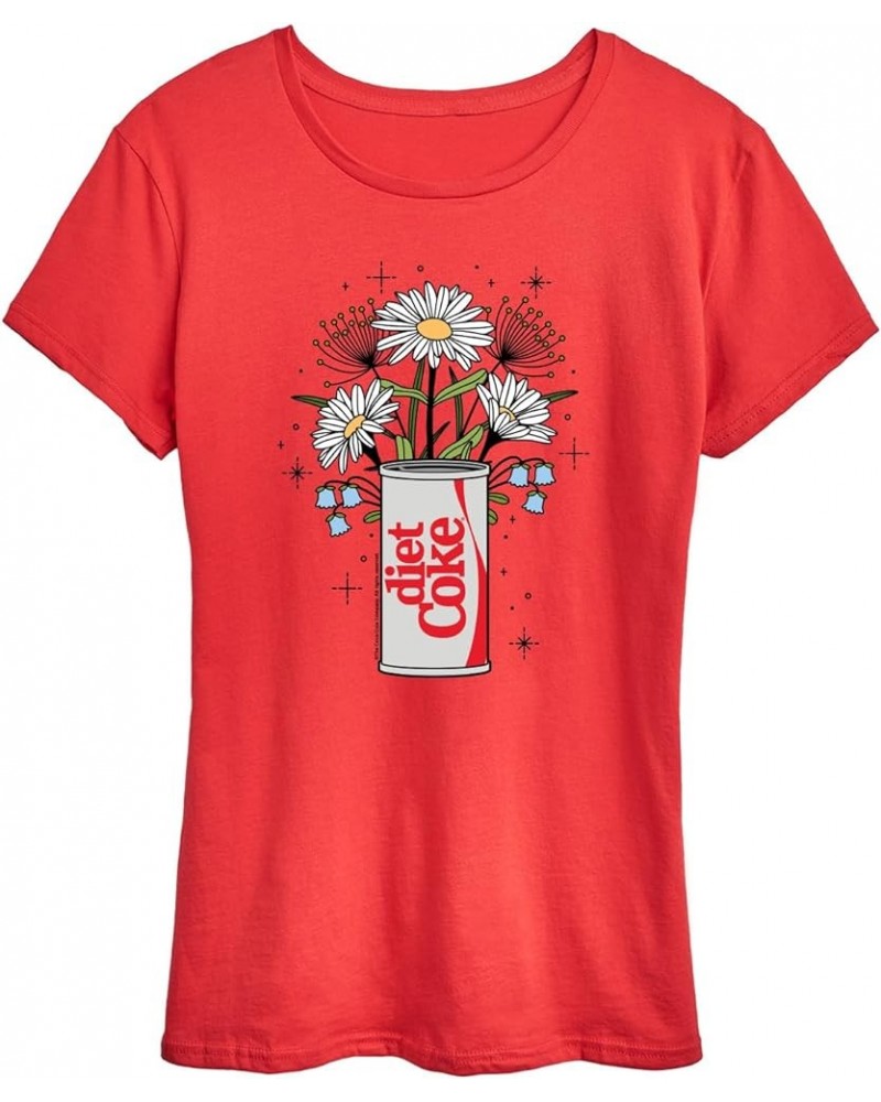 Diet Coke - Flowers with Coke Can - Women's Short Sleeve Graphic T-Shirt Red $12.50 T-Shirts