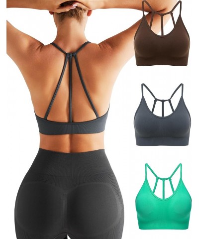 Sports Bras for Women,Sexy Crisscross Back Seamless Padded Sports Bra Medium Support with Removable Pads 1-grey+brown+green $...
