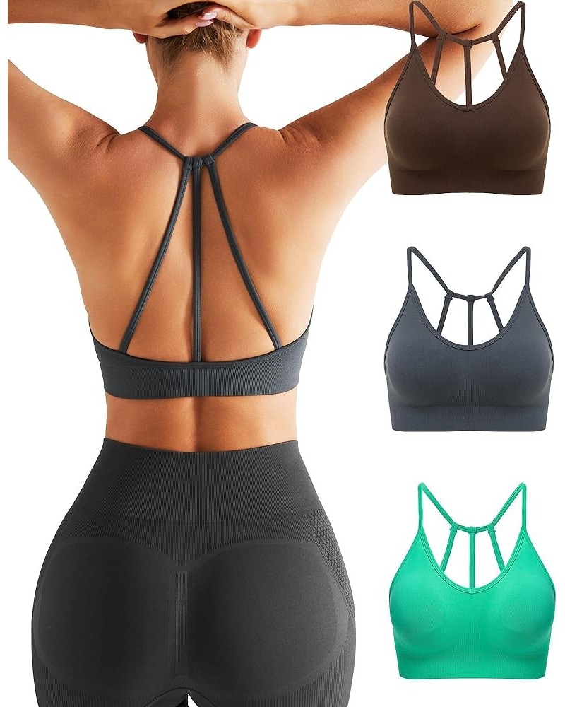 Sports Bras for Women,Sexy Crisscross Back Seamless Padded Sports Bra Medium Support with Removable Pads 1-grey+brown+green $...