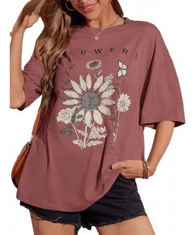 Women's Graphic Oversized Tees Letter Print Summer Tops Vintage Half Sleeve Loose Casual T Shirts Redwood Floral $13.77 T-Shirts
