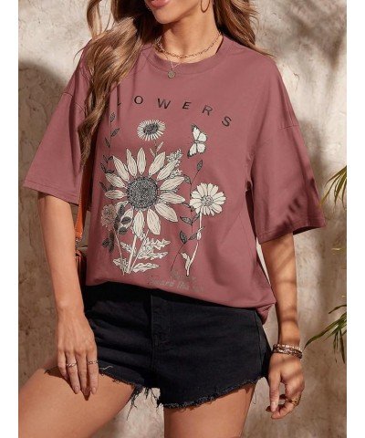 Women's Graphic Oversized Tees Letter Print Summer Tops Vintage Half Sleeve Loose Casual T Shirts Redwood Floral $13.77 T-Shirts