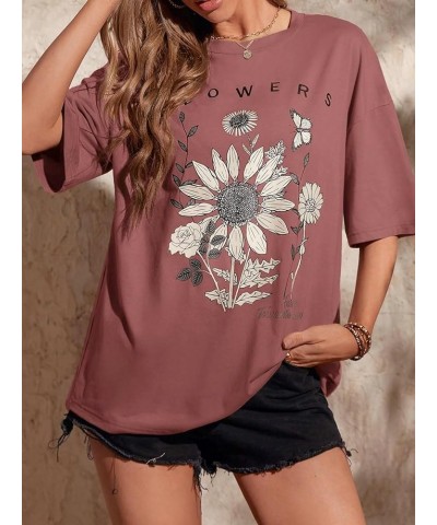 Women's Graphic Oversized Tees Letter Print Summer Tops Vintage Half Sleeve Loose Casual T Shirts Redwood Floral $13.77 T-Shirts