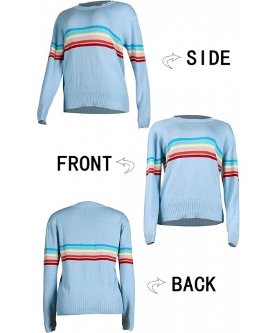 Women's Sweater Rainbow Colorful Striped Sweaters Long Sleeve Crew Neck Color Block Casual Pullover Blouse Tops 01 Light Blue...