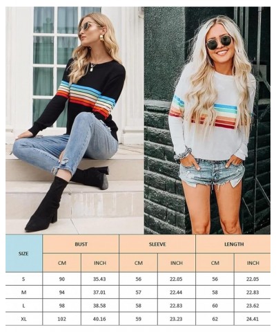 Women's Sweater Rainbow Colorful Striped Sweaters Long Sleeve Crew Neck Color Block Casual Pullover Blouse Tops 01 Light Blue...