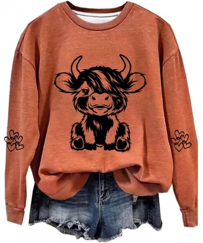 Highland Cow Sweatshirts for Women Cow Sweatshirts for Women Western Cow Print Shirt Country Western Sweatshirt Orange $17.84...