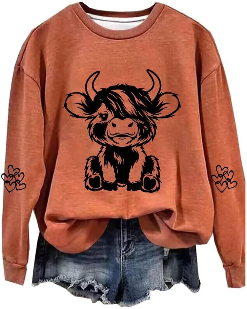 Highland Cow Sweatshirts for Women Cow Sweatshirts for Women Western Cow Print Shirt Country Western Sweatshirt Orange $17.84...