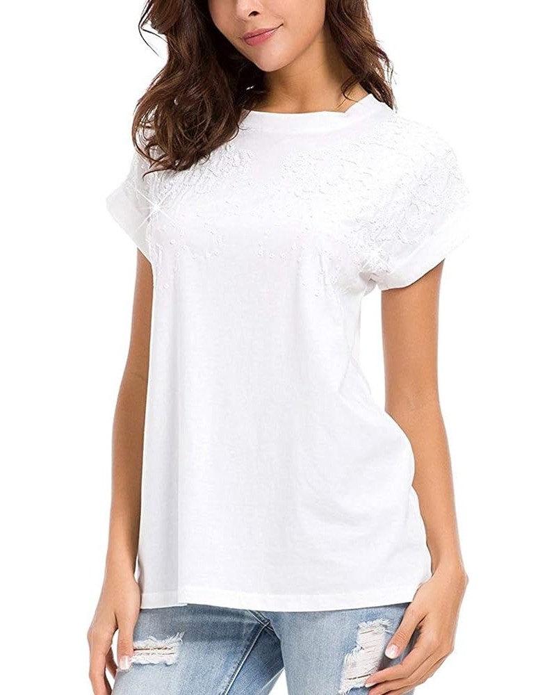 Womens Short Sleeve Loose Fitting T Shirts Cotton Casual Tops White-zu $12.00 T-Shirts