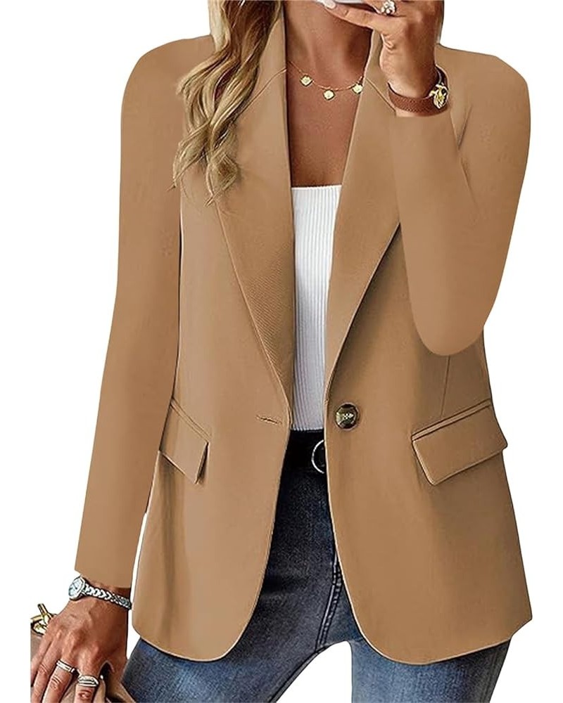 Womens Business Blazers Jackets Casual Long Sleeve Lapel Coats Open Front Tops Button Down Work Outwear with Pockets A-khaki ...