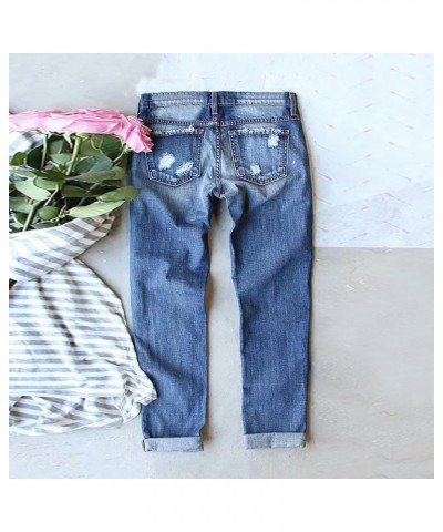 Women Valentine's Day Jeans Love Printed Holes Casual Denim Pants Stretchy Denim Pants Fold Hem Cropped Baggy Zc0226-2-blue $...