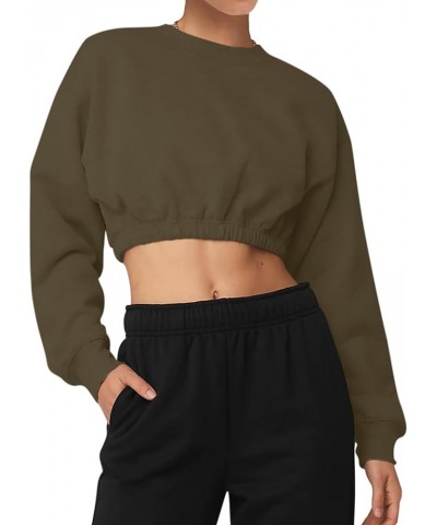 Womens Cropped Sweatshirts Fleece Cinch Bottom Pullover Long Sleeve Athletic Shirts Sweater Fall Outfits Crop Tops Army Green...