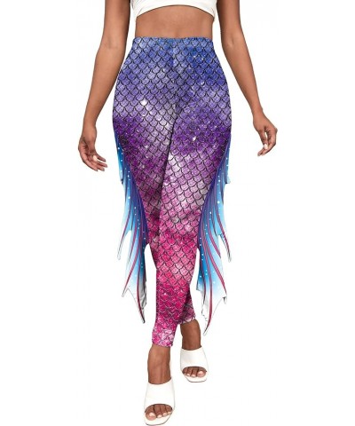 Mermaid Leggings for Women High Waisted Fish Scale Yoga Leggings with Fin Halloween Costume Shiny Pants Tights A-rose Pink $1...