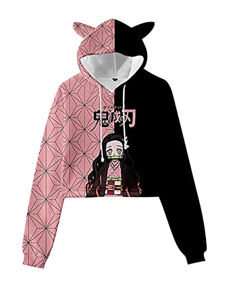 Women Girls Anime Slayer Kimetsu no Yaiba Cute Cat Ear Hoodie Crop Top Pullover Sweatshirt Black22 $12.53 Hoodies & Sweatshirts