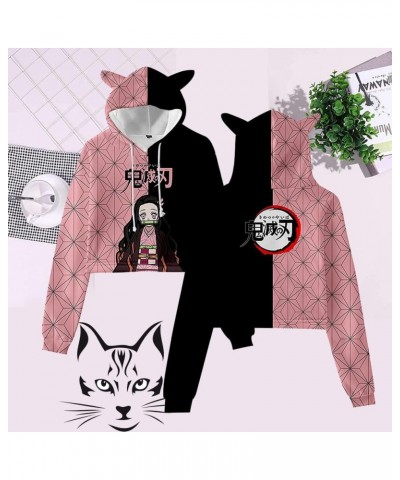 Women Girls Anime Slayer Kimetsu no Yaiba Cute Cat Ear Hoodie Crop Top Pullover Sweatshirt Black22 $12.53 Hoodies & Sweatshirts