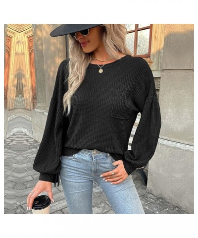 Womens Sexy Criss Cross V Back Waffle Knit Sweater Casual Long Sleeve Round Neck Pullover Jumper Tops Winter Knitwear ★Size R...