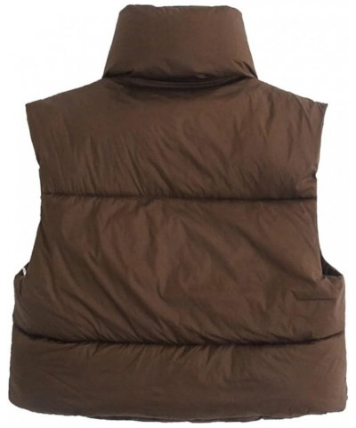 Women Cropped Puffer Vest with Pockets Sleeveless Zipper Winter Warm Outerwear Puffer Vest Padded Gilet Brown (No Pocket) $14...