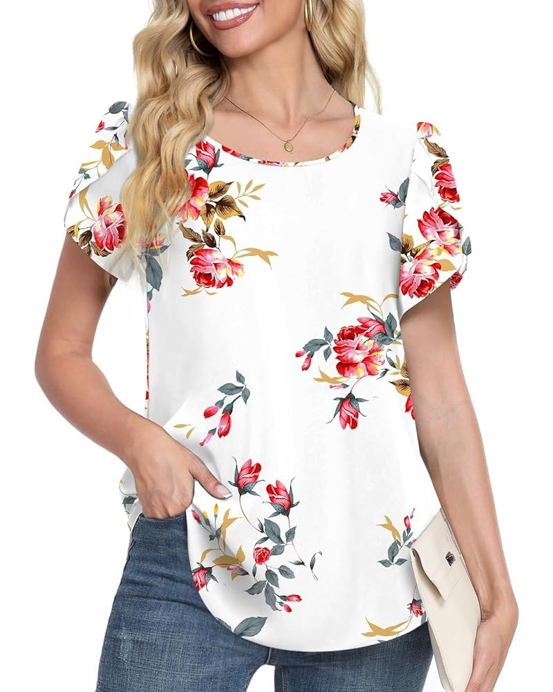 Womens Casual Comfy T-Shirts Loose Lightweight Tunic Tops Soft Elastic Shirt Tee Basic Blouse Floral White $14.74 Tops