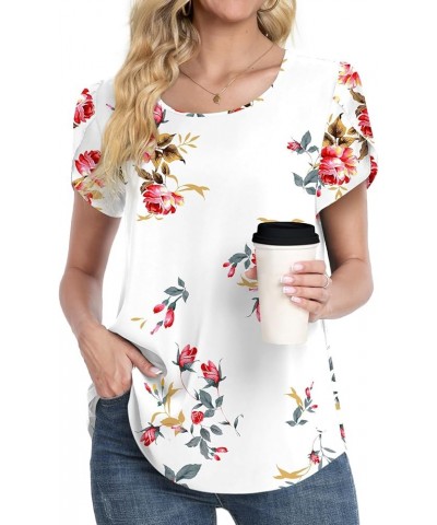 Womens Casual Comfy T-Shirts Loose Lightweight Tunic Tops Soft Elastic Shirt Tee Basic Blouse Floral White $14.74 Tops