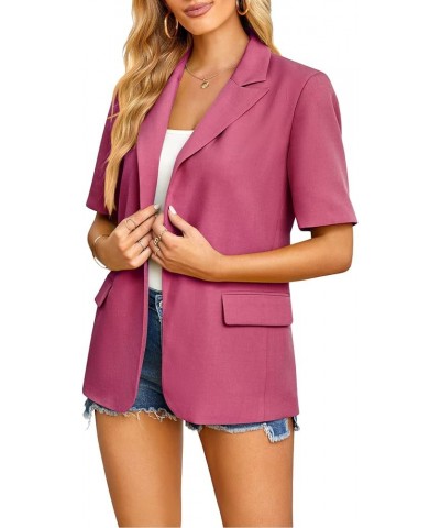 Womens Casual Blazers Open Front Short Sleeve Work Office Blazer Summer Slim Lapel Button Jackets for Business Lady Red $23.0...