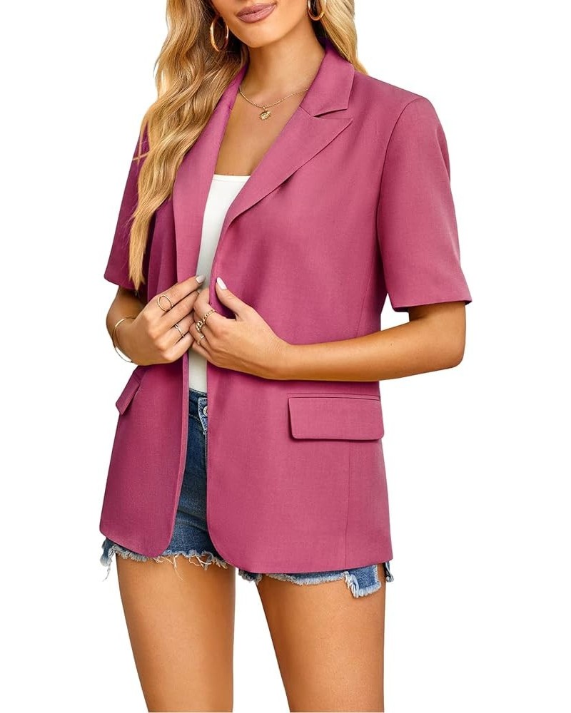 Womens Casual Blazers Open Front Short Sleeve Work Office Blazer Summer Slim Lapel Button Jackets for Business Lady Red $23.0...