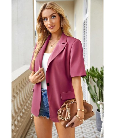 Womens Casual Blazers Open Front Short Sleeve Work Office Blazer Summer Slim Lapel Button Jackets for Business Lady Red $23.0...