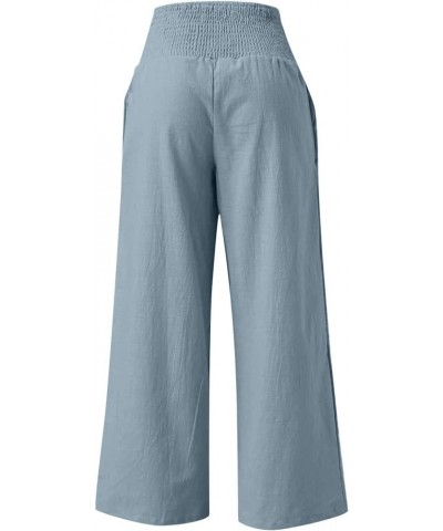 Summer Trousers for Women 2024 Slim Breathable Lace Edge Solid Color Pants Retro Casual Baggy Pants with Pocket 4-sky Blue $6...