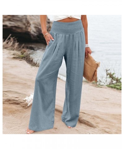 Summer Trousers for Women 2024 Slim Breathable Lace Edge Solid Color Pants Retro Casual Baggy Pants with Pocket 4-sky Blue $6...