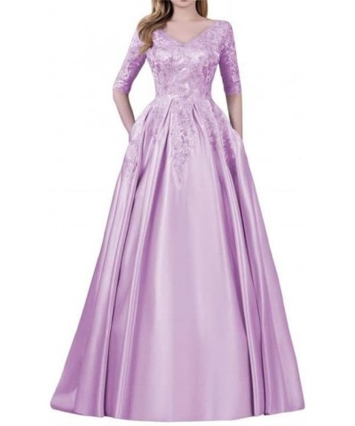 Mother of The Bride Dresses Satin Appliques - Formal Evening Dress V Neck 3/4 Sleeves Lilac $40.70 Dresses